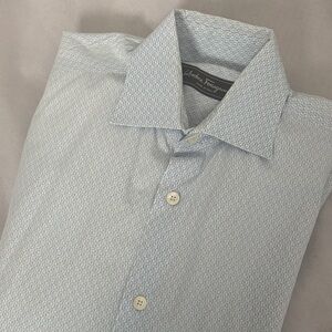 Salvatore Ferragamo Blue Geometric Men's Dress Shirt